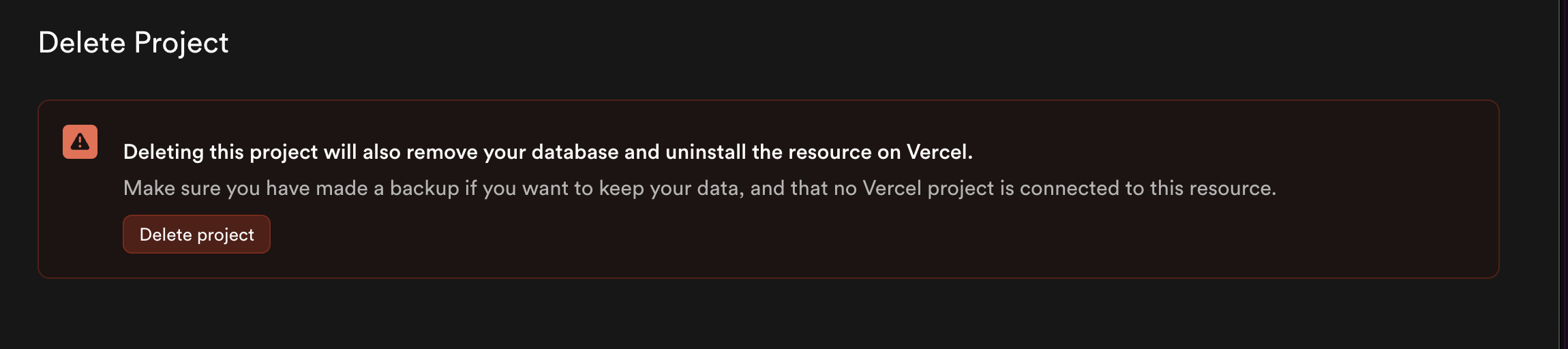 Delete project button in Supabase project settings